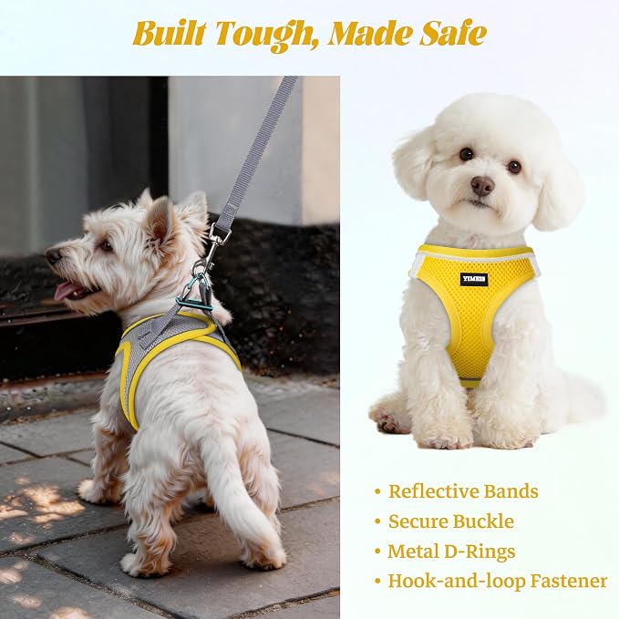 YIMEIS Dog Harness and Leash Set, No Pull Soft Mesh Pet Harness, Reflective Adjustable Puppy Vest for Small Medium Large Dogs, Cats (Yellowgrey, X-Small (Pack of 1)