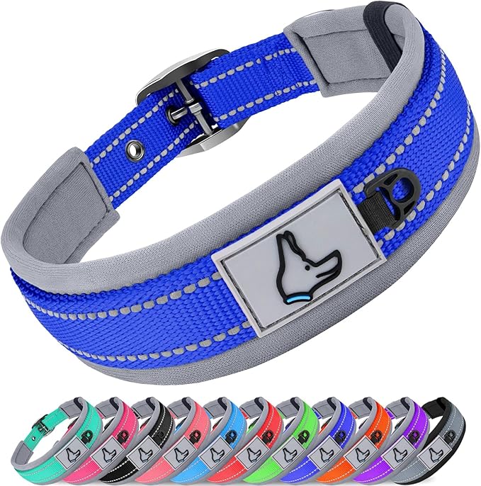 Joytale Dog Collar for Medium Dogs, Neoprene Padded and Adjustable, Reflective Wide Heavy Duty Pet Collars with Durable Metal Belt Buckle for Walking, Navy Blue, M