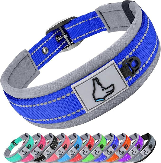 Joytale Dog Collar for Medium Dogs, Neoprene Padded and Adjustable, Reflective Wide Heavy Duty Pet Collars with Durable Metal Belt Buckle for Walking, Navy Blue, M