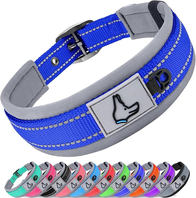 Joytale Dog Collar for Large Dogs, Neoprene Padded and Adjustable, Reflective Wide Heavy Duty Pet Collars with Durable Metal Belt Buckle for Walking, Navy Blue, L