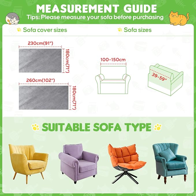 Couch Cover, Cat Scratch Resistant Sofa Cover, Waterproof Sofa Cover, Heavy Duty Anti Slip Washable Pet Furniture Protector, Ultra Soft Pet Friendly Couch Protectors for Cats, Dogs, Kids 102"X71"