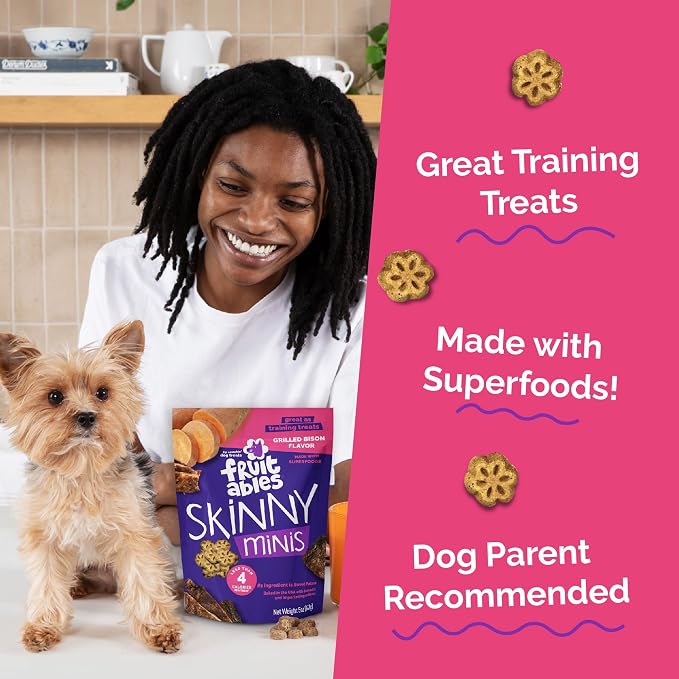 Fruitables Skinny Mini Dog Treats, Healthy Sweet Potato Treat for Dogs, Low Calorie & Delicious, Puppy Training, No Wheat, Corn or Soy, Made in the USA, Grilled Bison Flavor, 20oz