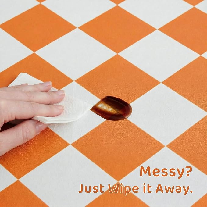 Checkered Dog Feeding Mat, Absorbent Mats for Dog Food and Water Bowl, Dispenser, Aesthetic Orange Checkerboard Pet Placemat for Dogs, Cats, Puppy Accessories 16 x 24