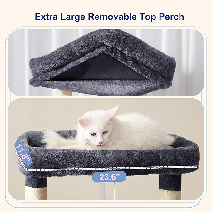 Gitelsnour Maine Coon Cat Tree, Heavy Duty Cat Tree for Indoor Cats Large Adult, Cat Tower for Large Cats 20 lbs+ with Hammock, 2 Big Perches, 2 Cat Condos, 15 Scratching Posts, Smoky Gray GCT033G