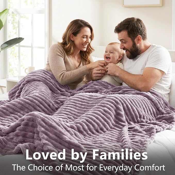 HIMEET Fleece Dusty Purple Full Size Blanket for Bed - 300GSM Ribbed Soft Cozy Bedding Blanket, New Home Birthday Gifts for Women Men Teens, College Dorm Essentials Bedroom Decor Throws, 84x90 Inches