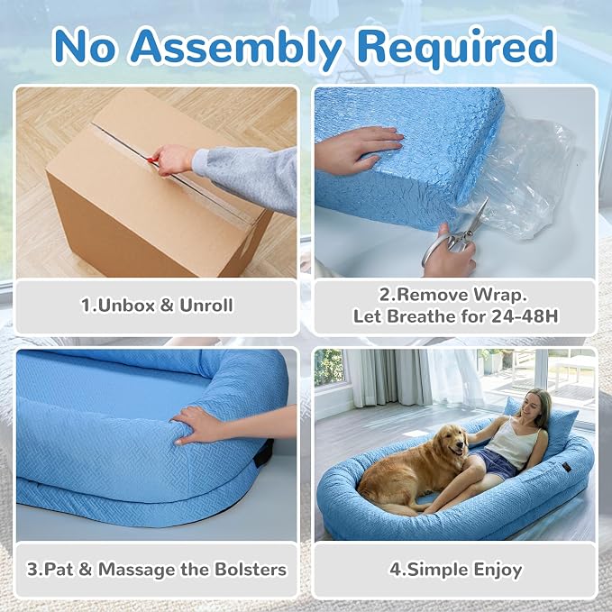 YAEM Cooling Dog Bed for Humans, 71"x45"x12" Breathable Human Dog Bed for Adults, Waterproof Giant Pet Beds with Washable Cover & Non-Skid Bottom, Ocean Blue