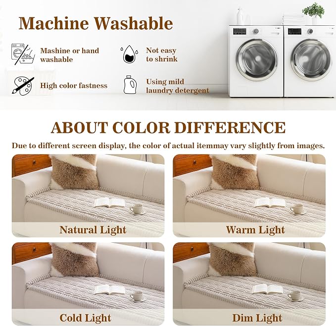MYSKY HOME Couch Covers for 2 Cushion Sofa, Couch Cover for Dogs, Sofa Covers for Pets Washable, Soft Non-Slip Sofa Slipcovers, Loveseat Couch Covers, Furniture Protector, Oatmeal, 27.6" x 59"