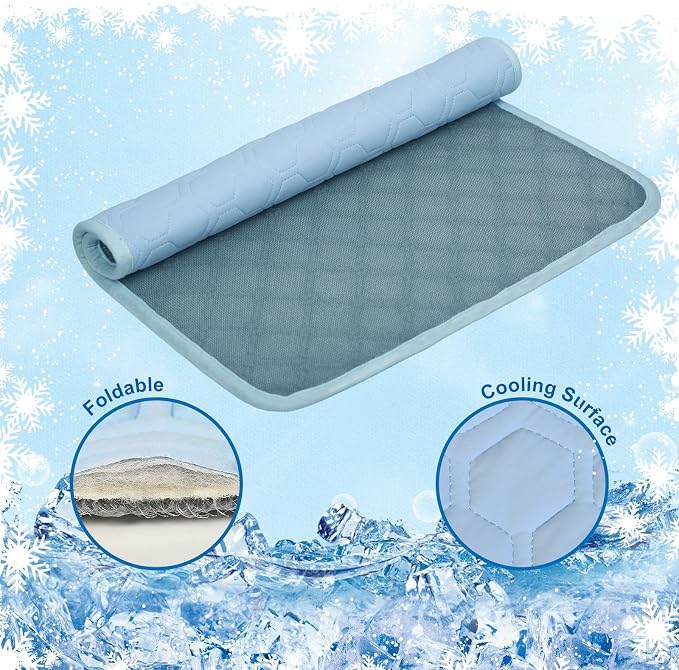Dog Cooling Mat, Q-Max>0.5 Ice Silk Cooling Pad for Dogs Non-Slip & Foldable, No Electricity or Water Required - Portable Pet Mat for Crate, Car, Travel,Sofa,Floor (3 Sizes)