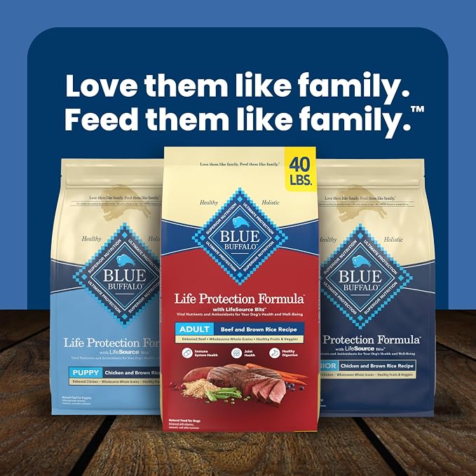 Blue Buffalo Life Protection Formula Beef & Brown Rice Adult Dry Dog Food, Supports Immunity with Antioxidant-Rich LifeSource Bits, Promotes Healthy Muscle Development, Skin & Coat Health, 40 lbs.