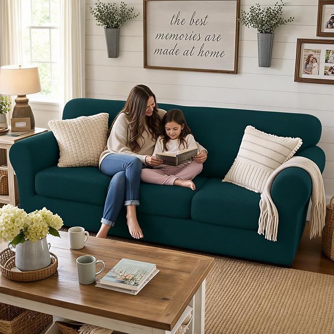 XINEAGE 2026 New 4 Pieces Couch Covers for 3 Cushion Couch Super Stretch Thick Soft Sofa Cover Anti Slip Sofa Slipcover Dogs Cats Furniture Protector (Blackish Green, 71"-91")