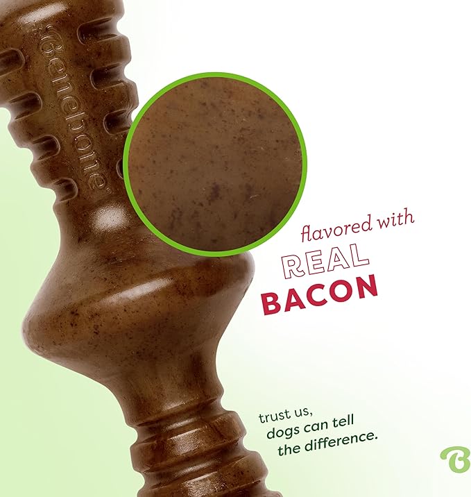 Benebone Zaggler Rolling Dog Chew Toy for Aggressive Chewers, Real Bacon, Made in USA, Medium (Pack of 2)