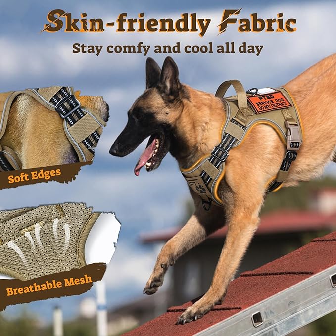rabbitgoo Tactical Dog Harness for Large Dogs No Pull Adjustable Military Vest with Handle MOLLE Reflective Heavy Duty Dog Vest for Walking Training Hunting Outdoor Working Medium Size Dog Brown XL