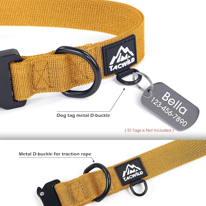 Heavy Duty Dog Collars for Medium and Large Dogs - Adjustable, Chew Proof Nylon Collar with Metal Quick Release Buckle and D-Ring for Dog Tags (Turmeric Yellow, 2XL)