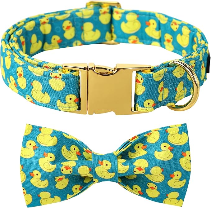 Maca Bates Summer Cute Duck Dog Collar with Bow Tie Funny Ducky Puppy Bowtie Collars Adjustable Durable Breakaway Green Fun Fancy Thick Collar for Boy Girl Male Female Dogs,Extra Small