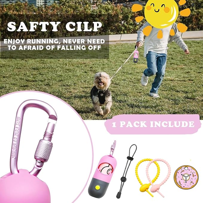 Dog Waste Bags Holder with LED Flashlight Doggie Poop Bags Dispenser with 13 Rolls Leak-Proof Pet Trash Bags Rechargable USB Cable(Pink)
