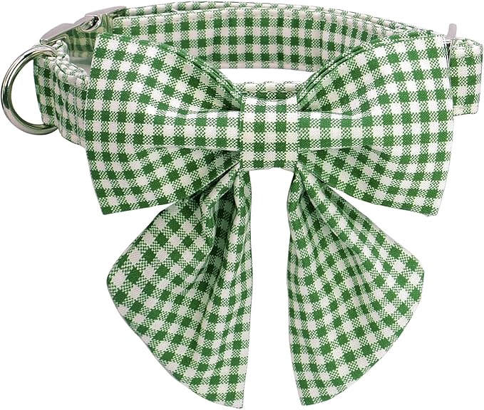 Lionet Paws Dog Collar with Sailor Bow, Durable Adjustable and Comfortable Green Bowtie Collar for Dogs, Medium, Neck 13.5-22in