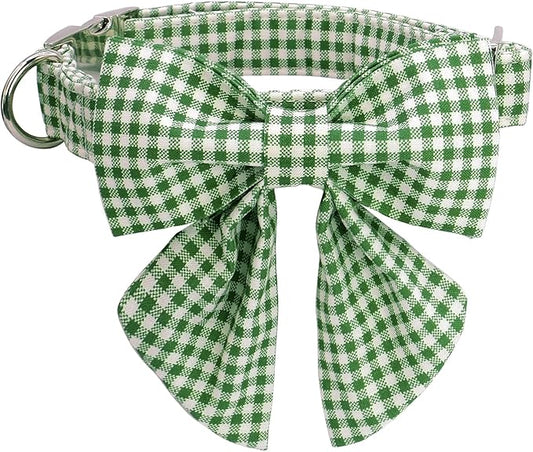 Lionet Paws Dog Collar with Sailor Bow, Durable Adjustable and Comfortable Green Bowtie Collar for Dogs, Large, Neck 16-24in