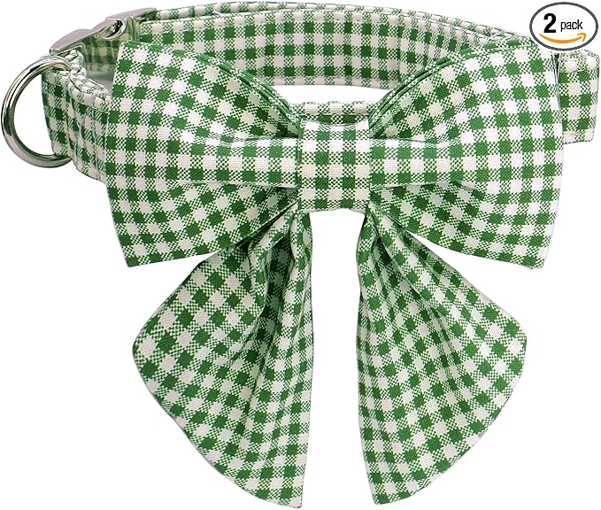 Lionet Paws Dog Collar with Sailor Bow, Durable Adjustable and Comfortable Green Bow Tie Collar for Dogs, Small, Neck 10-16in