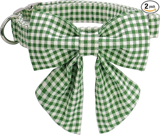 Lionet Paws Dog Collar with Sailor Bow, Durable Adjustable and Comfortable Green Bowtie Collar for Dogs and Cats, X-Small, Neck 8-12in