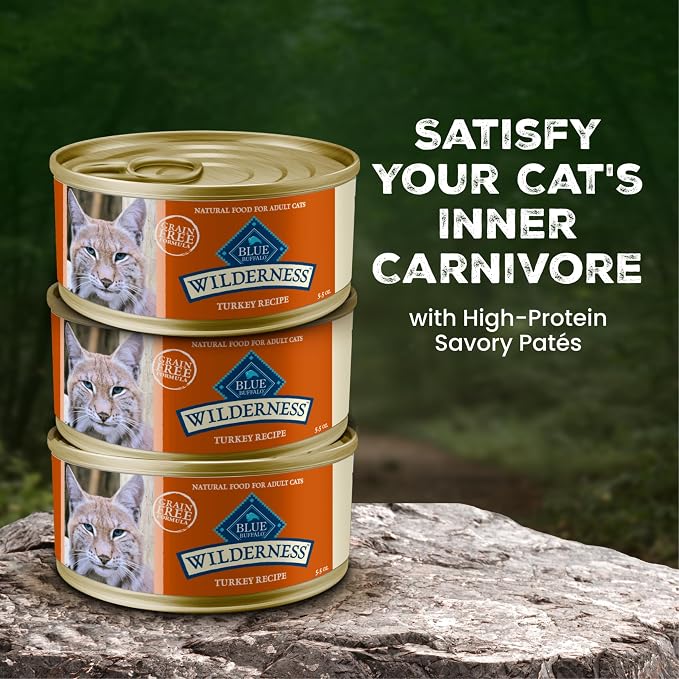 Blue Buffalo Wilderness Turkey Paté Adult Wet Cat Food, High-Protein & Grain-Free Recipe Enhanced with Vitamins, Minerals, and Other Nutrients, 5.5-oz. Cans (24 Count)