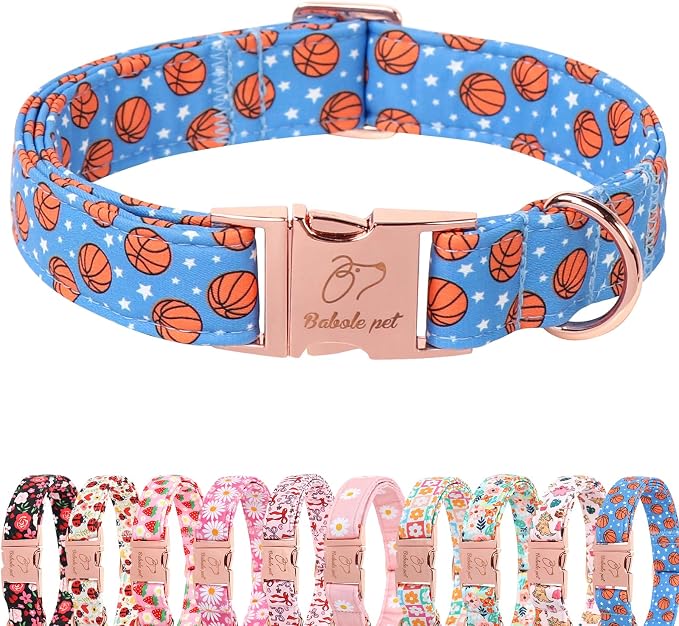 Adjustable Boy Dog Collar - Cute Blue Basketball Print Dog Collars for Small Dogs, Durable Pet Heavy Duty Metal Buckle Collar S