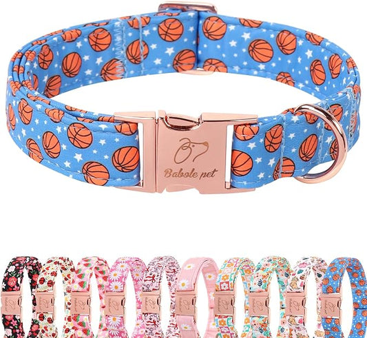 Adjustable Boy Dog Collar - Cute Blue Basketball Print Dog Collars for Giant Large Dogs, Durable Pet Heavy Duty Metal Buckle Collar XL