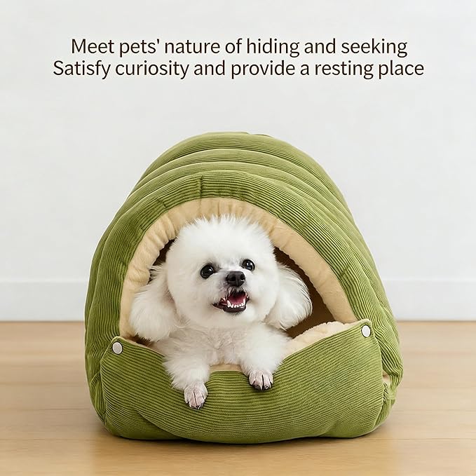 Warmth Cozy Dog Cat Bed Comfort Plush Pet Cave 2026 New Winter Tent for Dog and Cat Fluffy Semi Enclosed Cute Pet Bed for Indoor Cats & Small Dogs Warm and Breathable (Green, M)