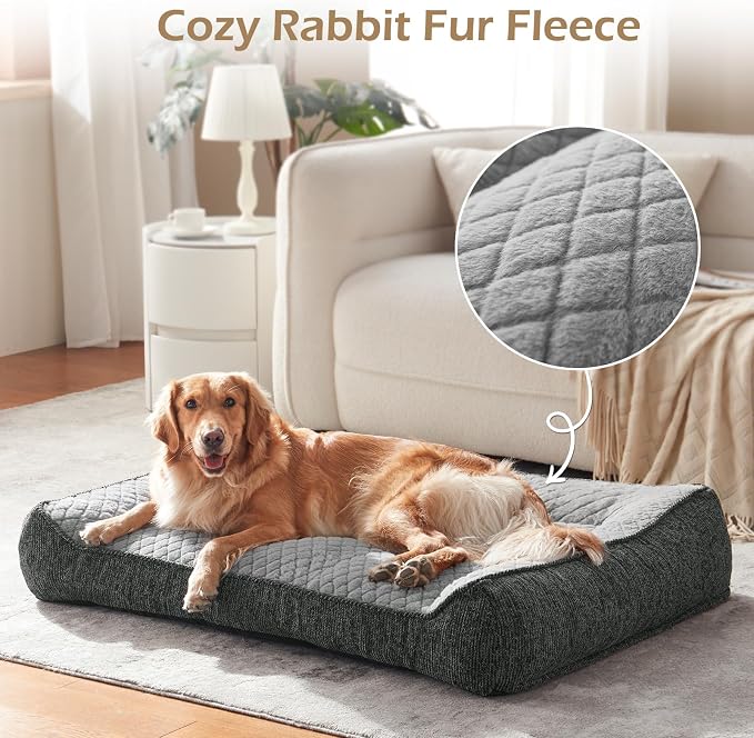 JOEJOY XL Orthopedic Dog Beds Large Sized Dog, Extra Thick Supportive Big Dogs Couch Bed with Sides, Ultra Soft Pet Bed Sofa for Large Dogs, Light Grey, 38''x28''