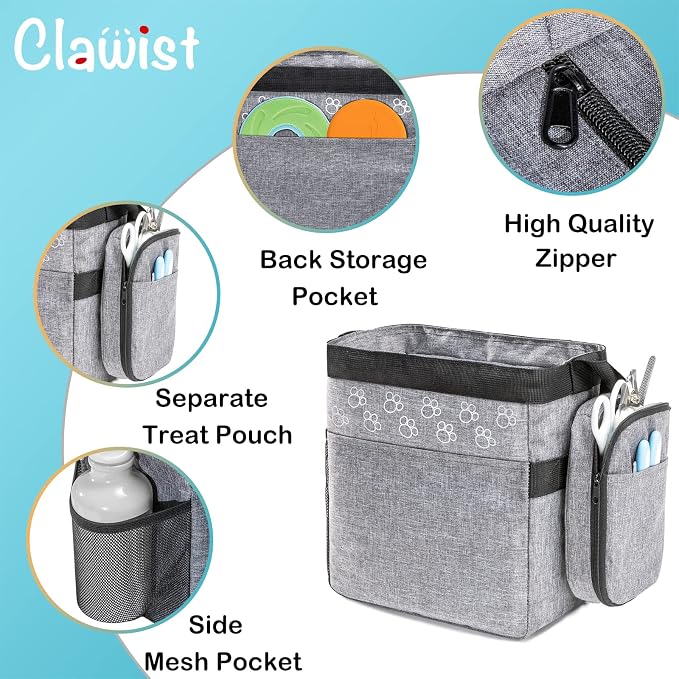Dog Travel Bag with Treat Pouch, Airline Approved, 2 Food Containers, 2 Bowls，Grey，Small