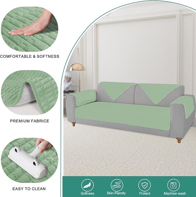Foxdecor Couch Arm Covers Sofa Armrest Covers, Arm Chair Covers Set of 2, Non-Slip Arm Rest Cover for Sofa, Armchair Slipcovers Couch Protector. (Sage Green 18x28 Inch)