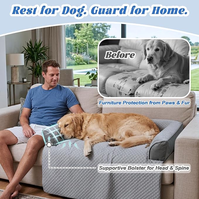 GGIB Cooling Dog Bed Mat with Bolster Pillow Washable Dog Couch Cover Breathable Summer Pet Couch Bed Protector Indoor(Extra Large, Cooling Grey)