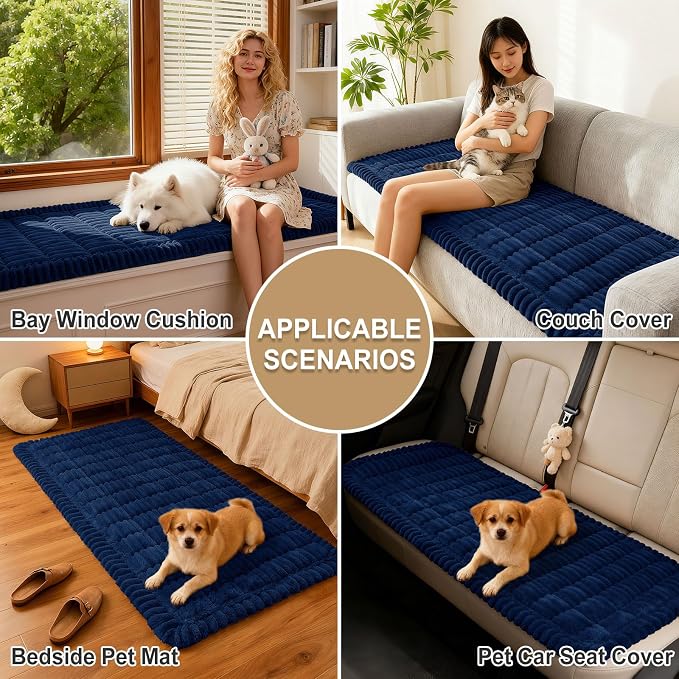 hyha Couch Cover for Dogs Washable, Non Slip Thick Flannel Sofa Protector, Pet Friendly Plush Furniture Cover for Sectional Sofa & Loveseat (Navy, 27.6" x 70.9")