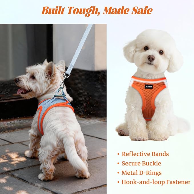 YIMEIS Dog Harness and Leash Set, No Pull Soft Mesh Pet Harness, Reflective Adjustable Puppy Vest for Small Medium Large Dogs, Cats (Orangeblue, Small (Pack of 1)
