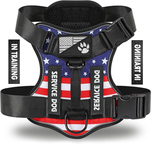 Service Dog Harness, Reflective Dog Vest Harness with 5 PCS Patches, Adjustable Soft Oxford Pet Harness, Inner Layer Mesh, Easy to Control for Small Medium Large Dogs