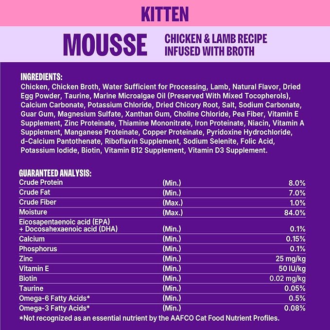 Wellness Appetizing Entrées Mousse Kitten Wet Cat Food, Natural, Protein Rich, Grain Free, Chicken and Lamb Recipe, 1.4 oz, Pack of 8 Pouches