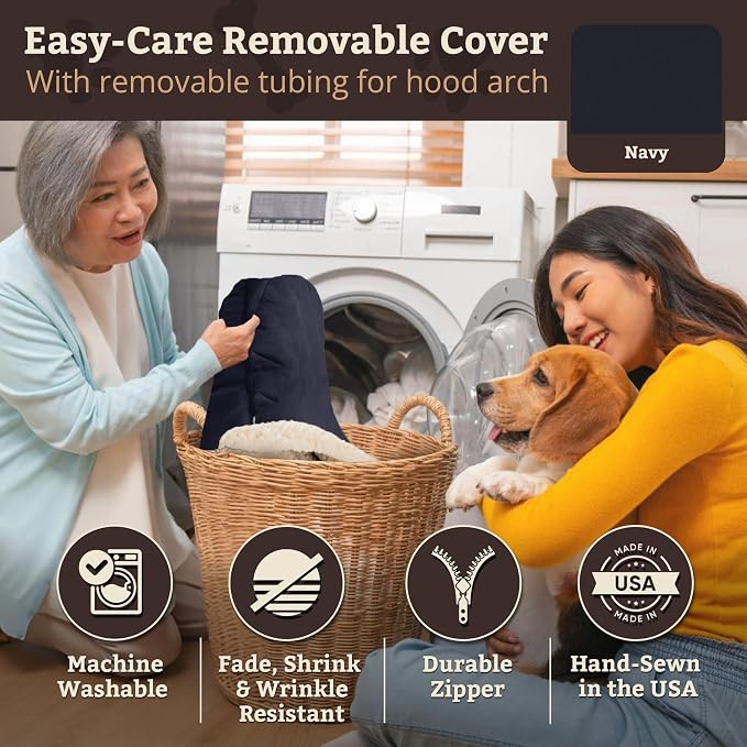 Snoozer Cozy Cave Dog Bed - Indoor Dog Bed with Cover Cave, Covered Calming Burrow for Small Sized Pets with Blanket Attached, Enclosed, Removable Washable Cover - Small, Navy