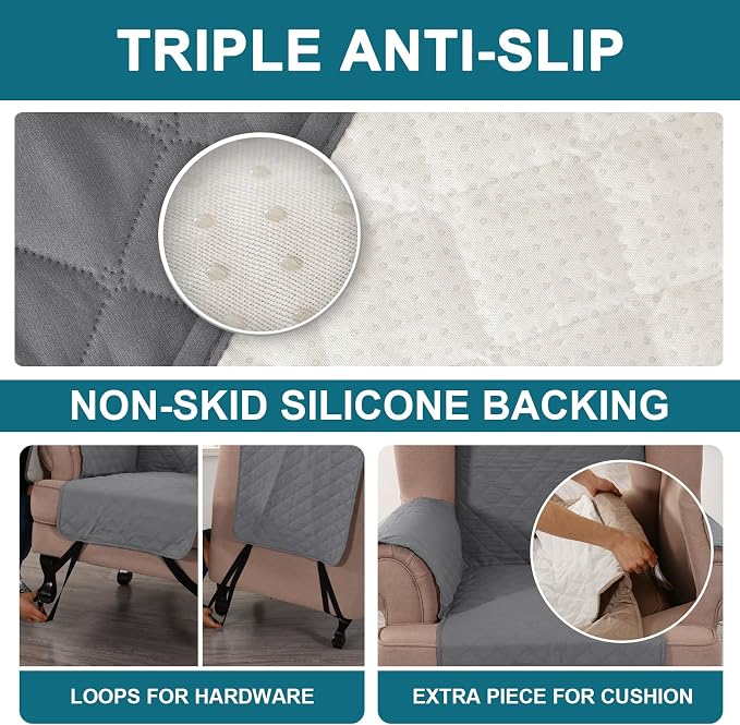 Turquoize 100% Waterproof Wing Chair Cover Wing Armchair Slipcovers Chair Couch Protector Triple Non-Slip Sofa Slipcover for Wing Chair Furniture Protector for Pets, Kids,Dog (Wing Chair, Gray)