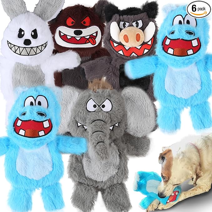Bzonsmart 6 Pack Squeaky Dog Toys.Tough Plush Chew Toys for Dogs.Interactive Dog Toys to Keep Puppies Medium Large Breed Dogs Busy .Durable Anti-Boredom Dog Toys for Teething & Playtime.