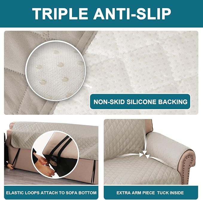 Turquoize 100% Waterproof Sofa Covers Couch Cover Sofa Cover for Dogs Couch Protector Triple Non-Slip Sofa Slipcover for 3 Cushion Couch Furniture Protector for Pets, Kids,Dog (XL Sofa 78", Pale Oak)