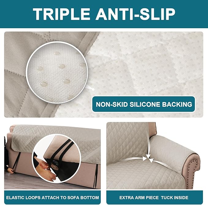 Turquoize 100% Waterproof Sofa Covers Couch Cover Sofa Cover for Dogs Couch Protector Triple Non-Slip Sofa Slipcover for 3 Cushion Couch Furniture Protector for Pets, Kids,Dog (Sofa 70", Pale Oak)