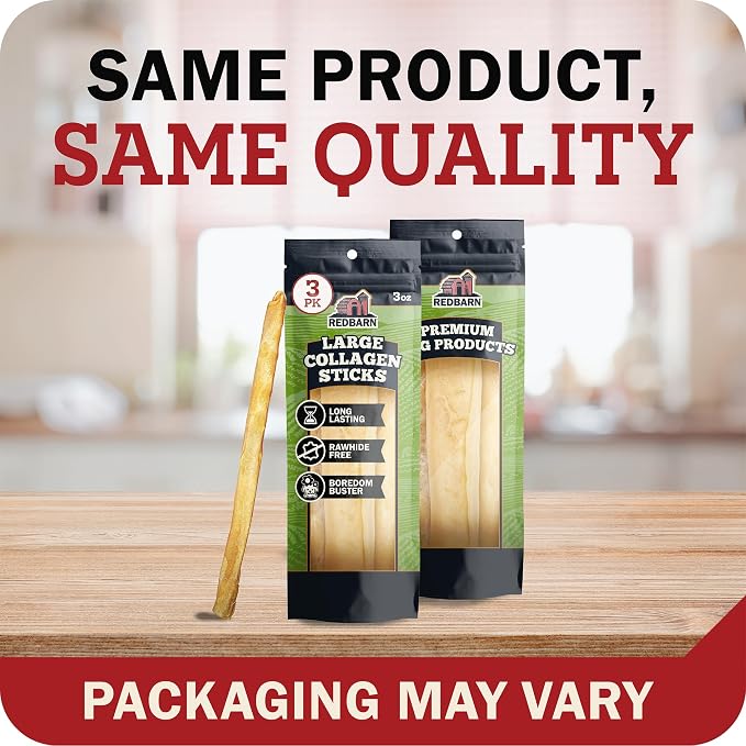 Redbarn Pet Products All-Natural Large 12" Beef Collagen Sticks for Dogs - Long Lasting Low-Odor Alternative to Traditional Rawhide & Bully Sticks - Supports Healthy Joints, Skin, & Coat - 3 Pack