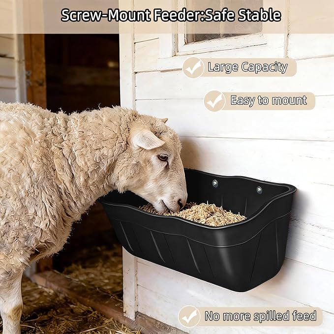 Hanging Goat Feeders,Chicken Feeder Waterer,Large Feed Trough 7.5 Quart 6 Pack,Hanging Fence Feed Trough for Poultry Livestock,Black