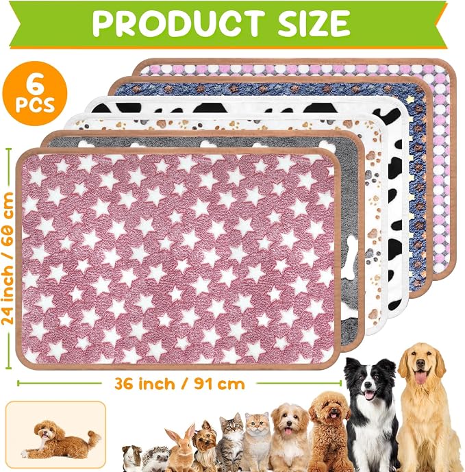 6 Pcs Dog Blanket Super Soft Pet Puppy Blankets Calming Dog Blankets for Small, Medium Large Dogs Warm Sleep Mat Washable Dog Blanket for Puppy Cat (36"×24")