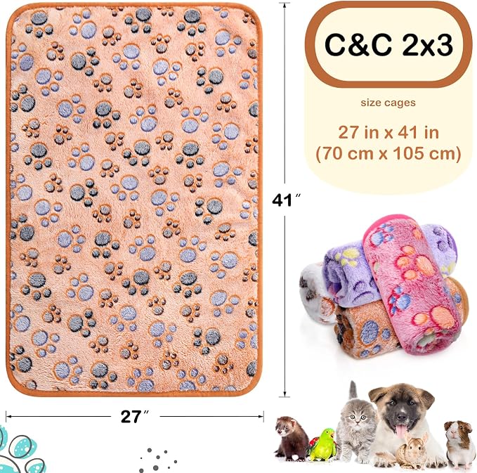 Reginary 4 Pcs Waterproof Guinea Pig Blankets Washable Small Animal Fleece Bedding Absorbent Guinea Pig Cage Liners Reusable Training Pee Pad Pet Sleep Mat for Hamster(Paw Print,28 x 41 Inch)