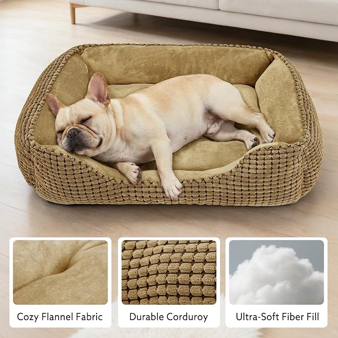 MIXJOY Rectangle Washable Orthopedic Dog Bed for Small, Medium and Large Dogs, Soft Calming, Sleeping Puppy Bed Durable Pet Cuddler with Anti-Slip Bottom, S (20"x19"x6")