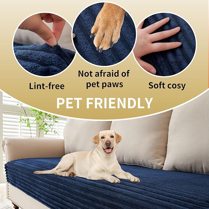 HAOMAIJIA Waterproof Couch Cover for Dogs Washable,Faux Fur Pet Couch Covers for Sofa,Soft Dog Bed Cover Non-Slip Couch Covers for 3 Cushion Couch Sofa Pet Friendly (Navy Blue, 35" x 95" 1 Pack)