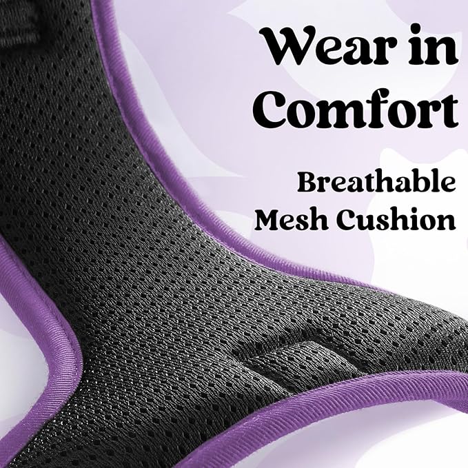 rabbitgoo Dog Harness Medium Sized, No Pull Easy On & Off with 3 Buckles Pet Harness, Adjustable Soft Walking Vest with 2 Clips and Handle, Reflective for Medium Dogs, Black & Purple, M