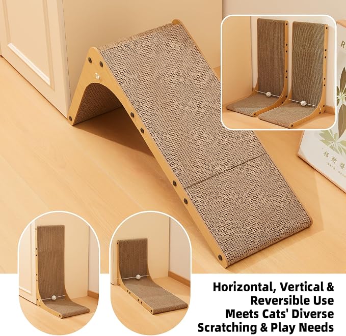 26.8 Inch Cat Scratching Post, Premium High Density Cardboard Cat Scratcher, Reinforced Durable Scratching Pad with Catnip Toy Ball for Indoor Cats