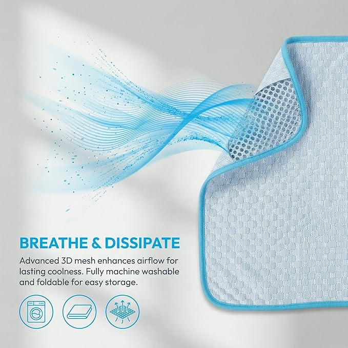 Dog Cooling Mat for Large Dogs 31"x23", Non-Slip Washable Ice Silk Cool Pad for Pets Up to 33 lbs, Rugged Self-Cooling Pet Bed for Indoor & Outdoor Summer Use, Blue