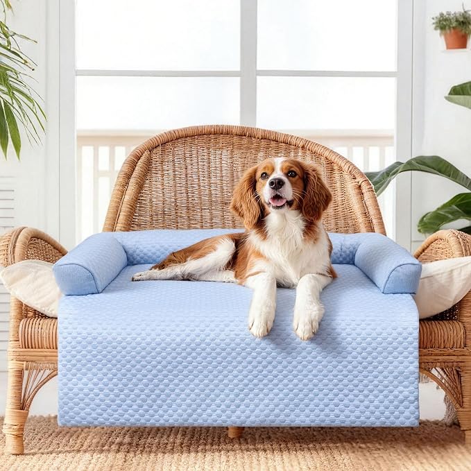 WATANIYA PET Cooling Dog Bed, Washable Cooling Mat for Dogs with Removable Cover, Self Cooling Couch Cover for Dog, Non-Slip Dog Couch Bed, 35x31 Inch, Blue
